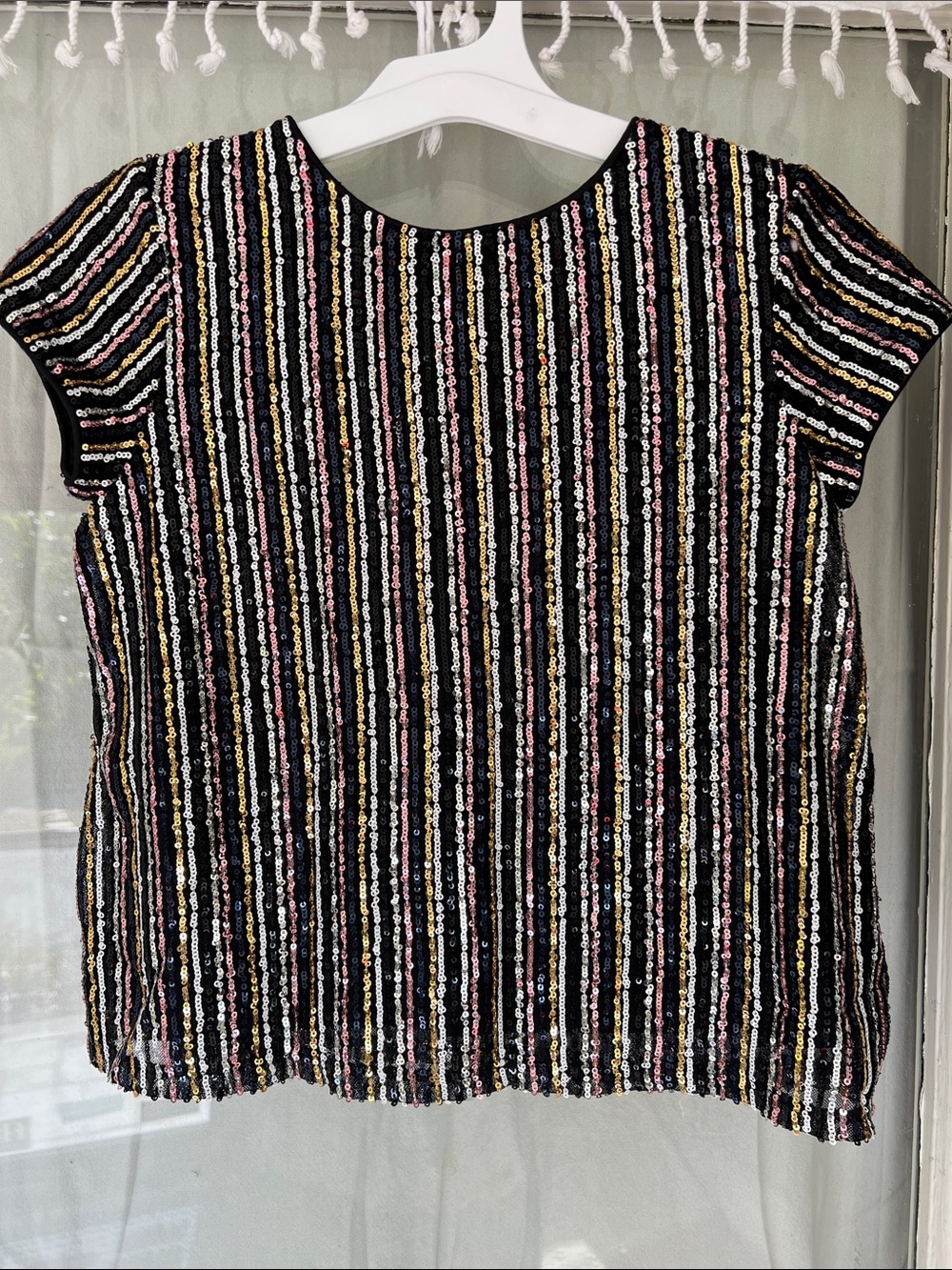 art class Black Sequin Stripe Short-Sleeve Top with Metallic Stripes